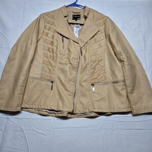 Women's Beige Faux Leather Moto Jacket Claire France Size 14